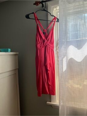 Banana Republic Coral-Red Knot Front V-Neck Dress